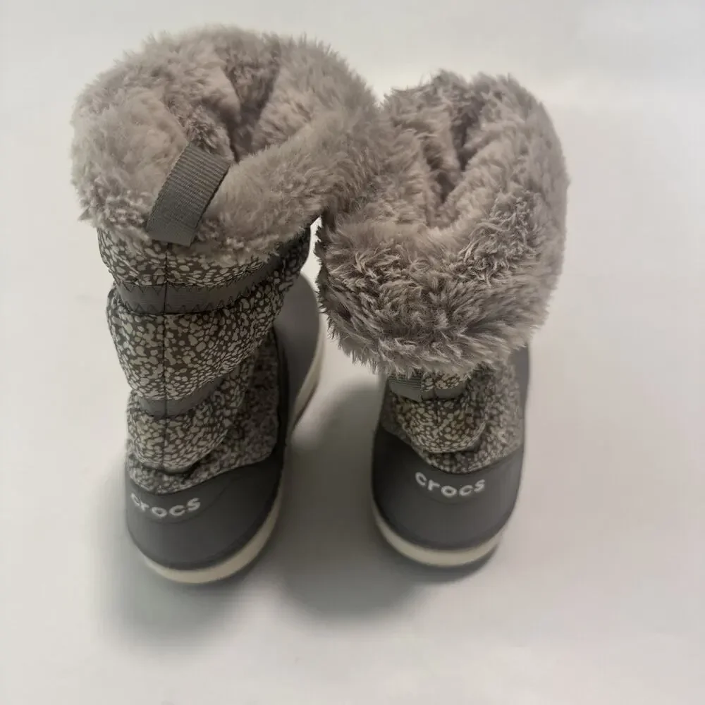 Crocs Crocband Winter Puff Boots Women's Kids Size 6 Gray Faux Fur Fleece Lined